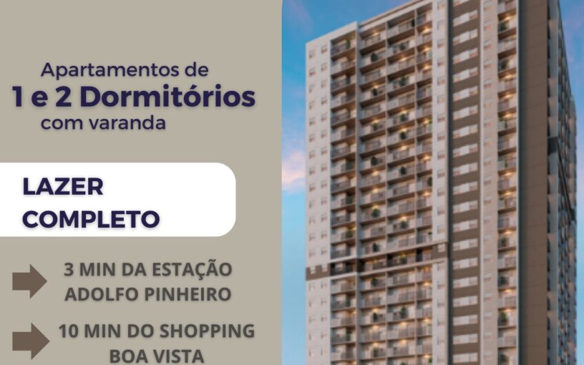 VIZ , apartamento 1 e 2 dormitórios ao lado da Estação Adolfo Pinheiro, linha lilás, condomínio completo com lazer, lavanderia, mini mercado e quadra de beach tênis. A partir de 290 mil reais.